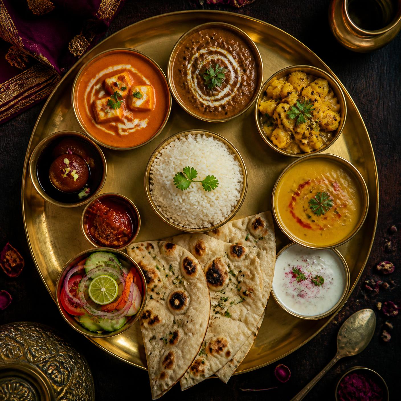 Royal North Indian veg thali served at Kanha Ji Dine In